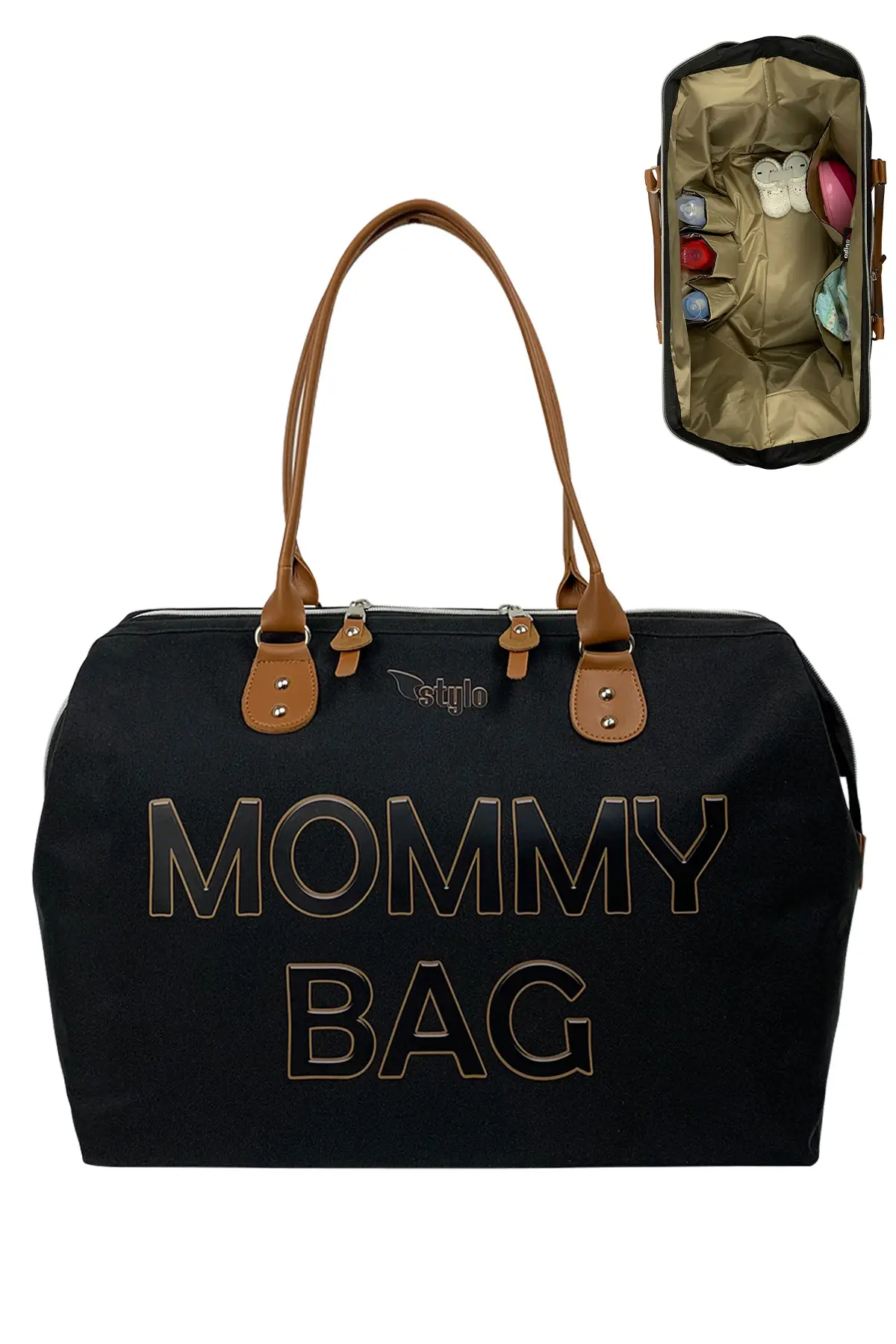Stylo Mommy Bag 3D Anne Bebek Bakım Kadın Çantası  (KARAMEL BASKI)