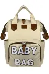 8681078034429 - Monaco Baby Bag Baskılı Anne Bebek Bakım Sırt Çantası (BEJ)