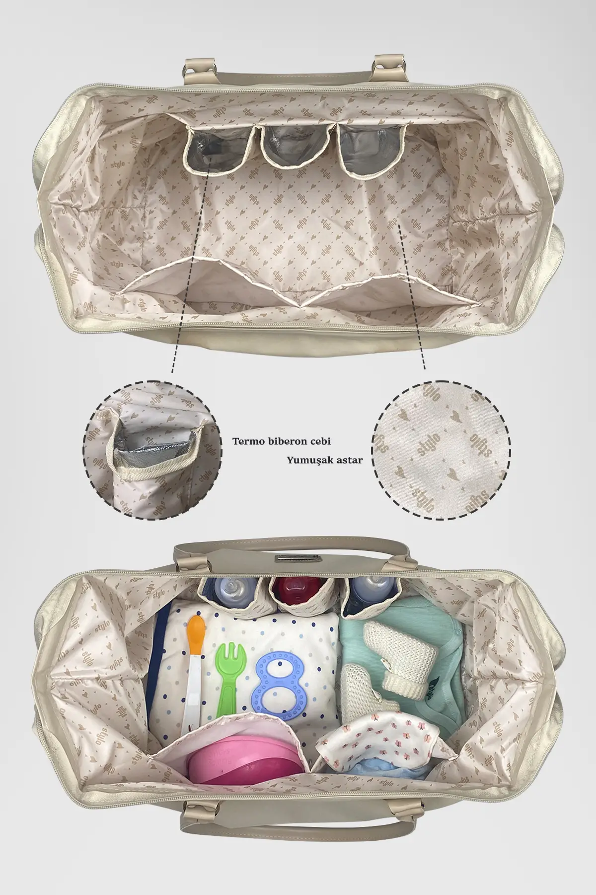 Stylo Mommy Bag USA Anne Bebek Bakım Ve Kadın Çantası (BEIGE)