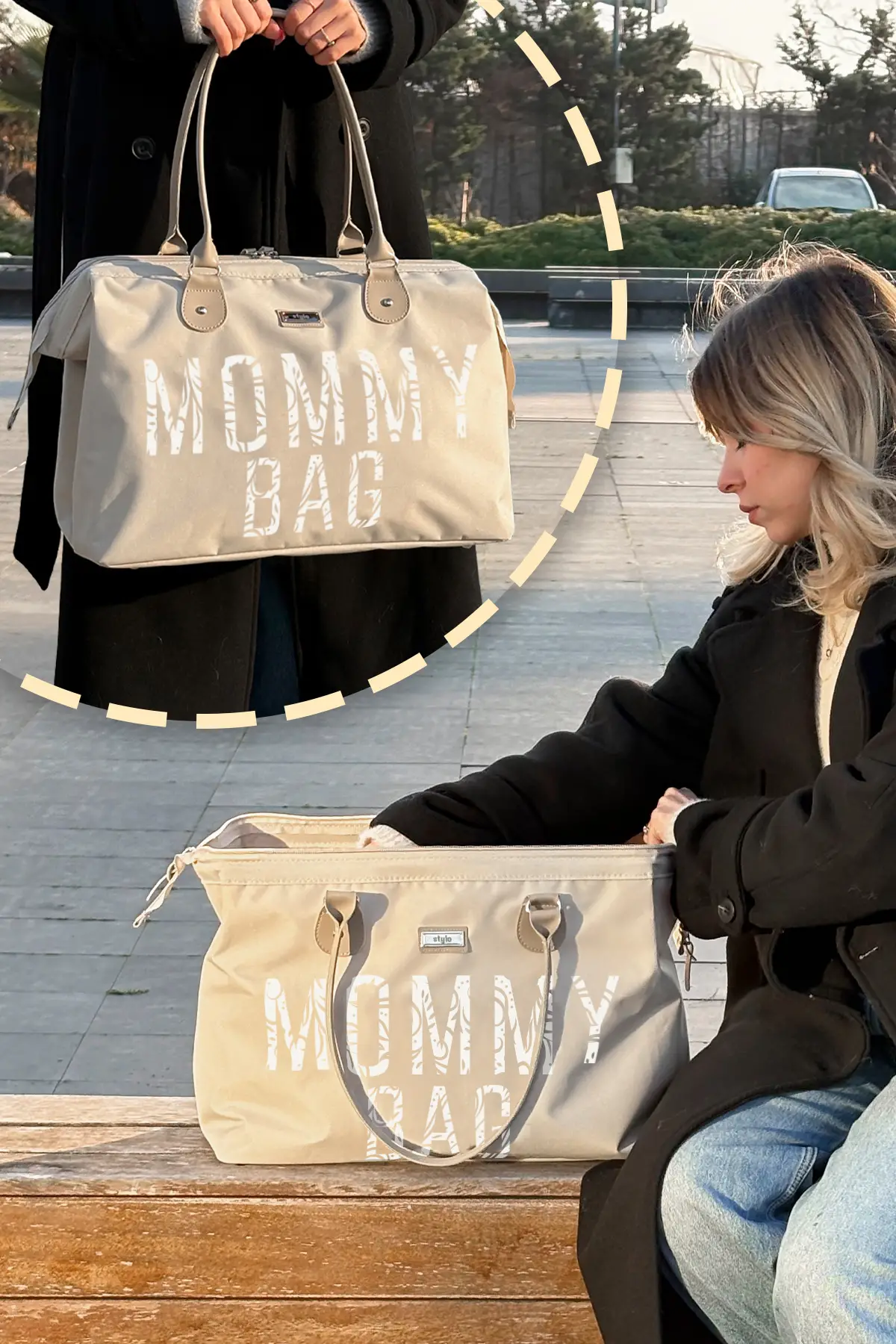 Stylo Mommy Bag USA Anne Bebek Bakım Ve Kadın Çantası (BEIGE)