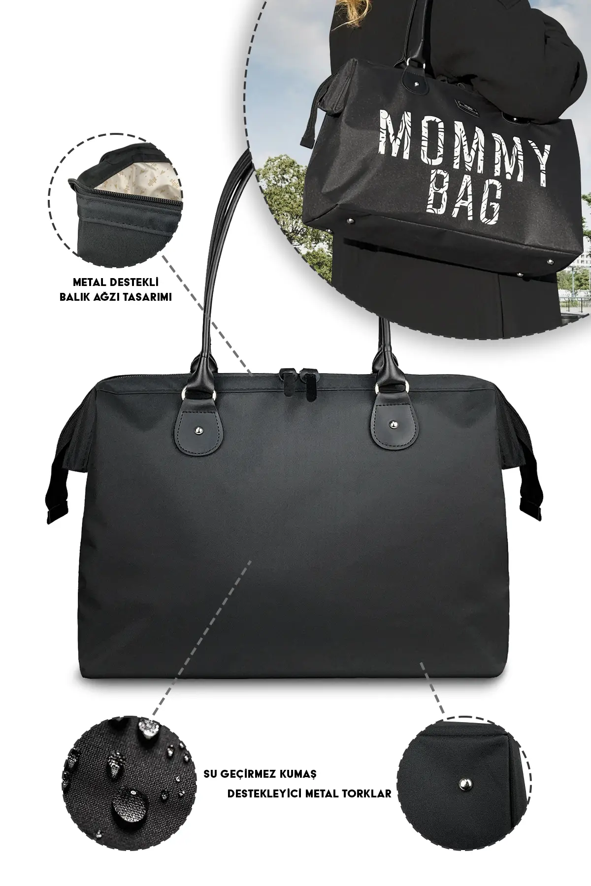  Stylo Mommy Bag USA Anne Bebek Bakım Ve Kadın Çantası (SIYAH)