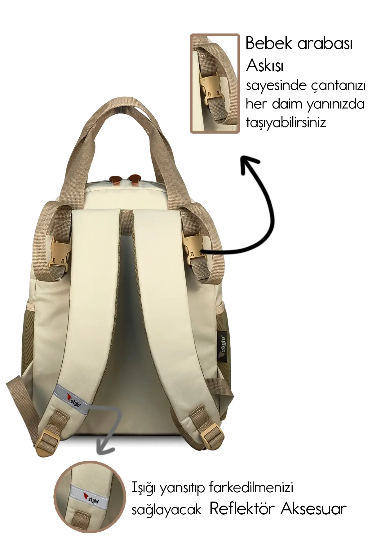 Popi Anne Bebek Bakım ve Sırt Çantası – Termal Biberon Bölmeli Geniş Hacimli ( BEJ )