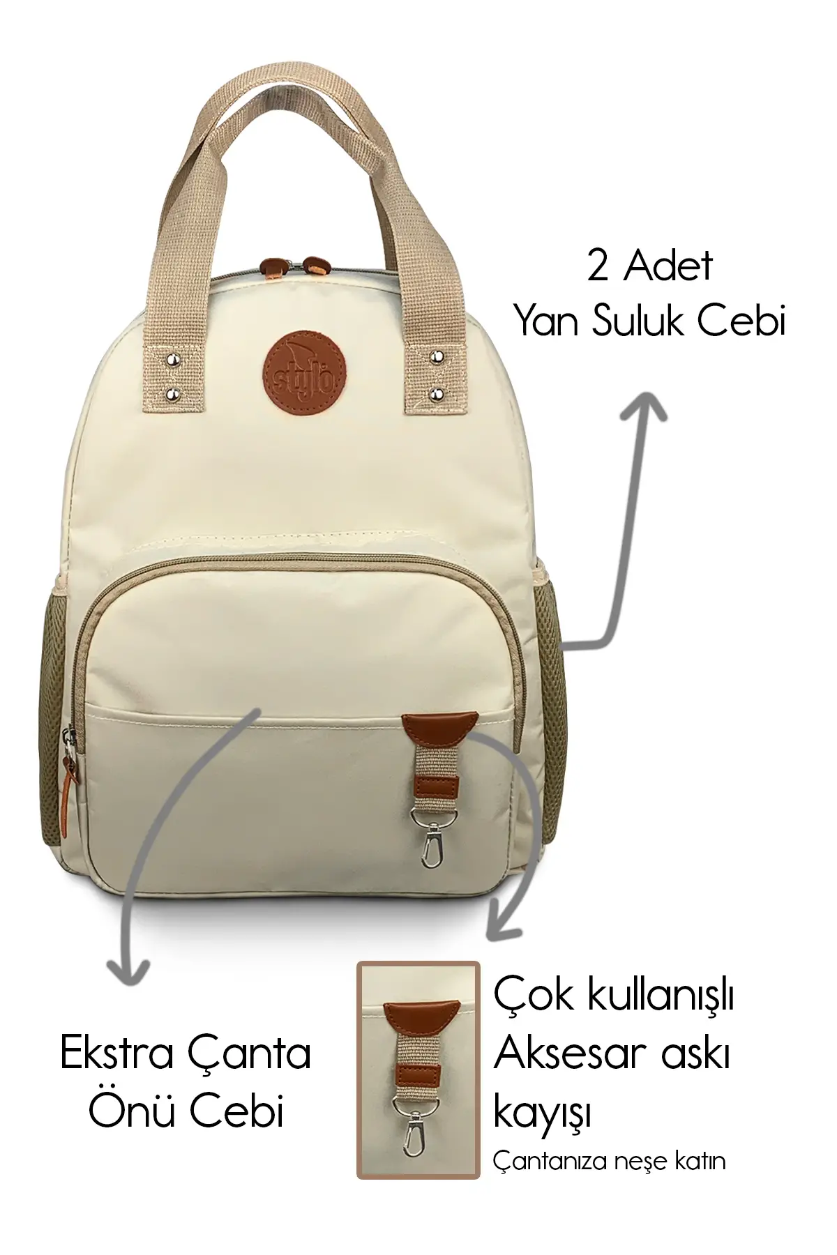 Popi Anne Bebek Bakım ve Sırt Çantası – Termal Biberon Bölmeli Geniş Hacimli ( BEJ )