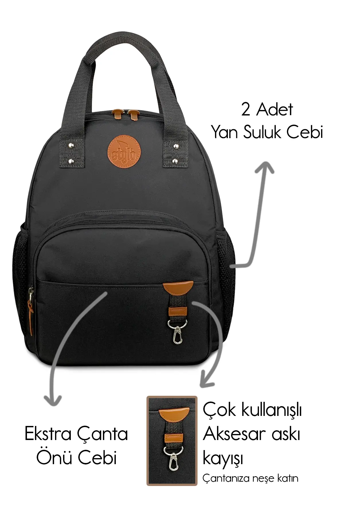 Popi Anne Bebek Bakım ve Sırt Çantası – Termal Biberon Bölmeli Geniş Hacimli ( SIYAH )