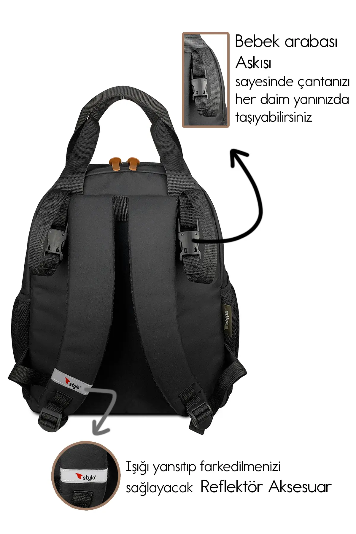 Popi Anne Bebek Bakım ve Sırt Çantası – Termal Biberon Bölmeli Geniş Hacimli ( SIYAH )