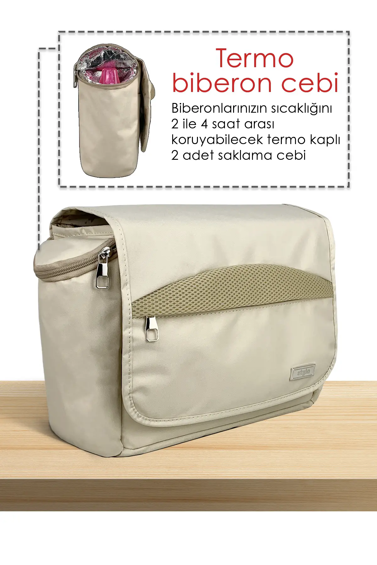 Stroller Bag X Pro  Termos Bölümlü Bebek Arabası ve Omuz Çantası  ( BEJ )