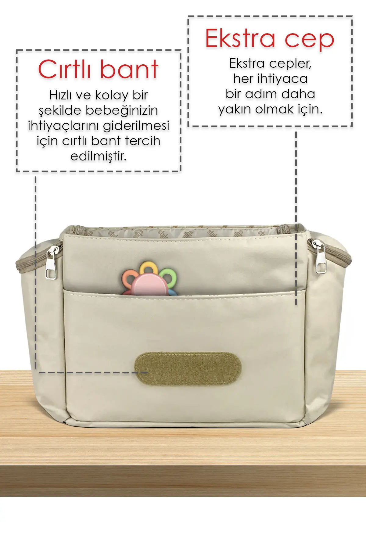Stroller Bag X Pro  Termos Bölümlü Bebek Arabası ve Omuz Çantası  ( BEJ )