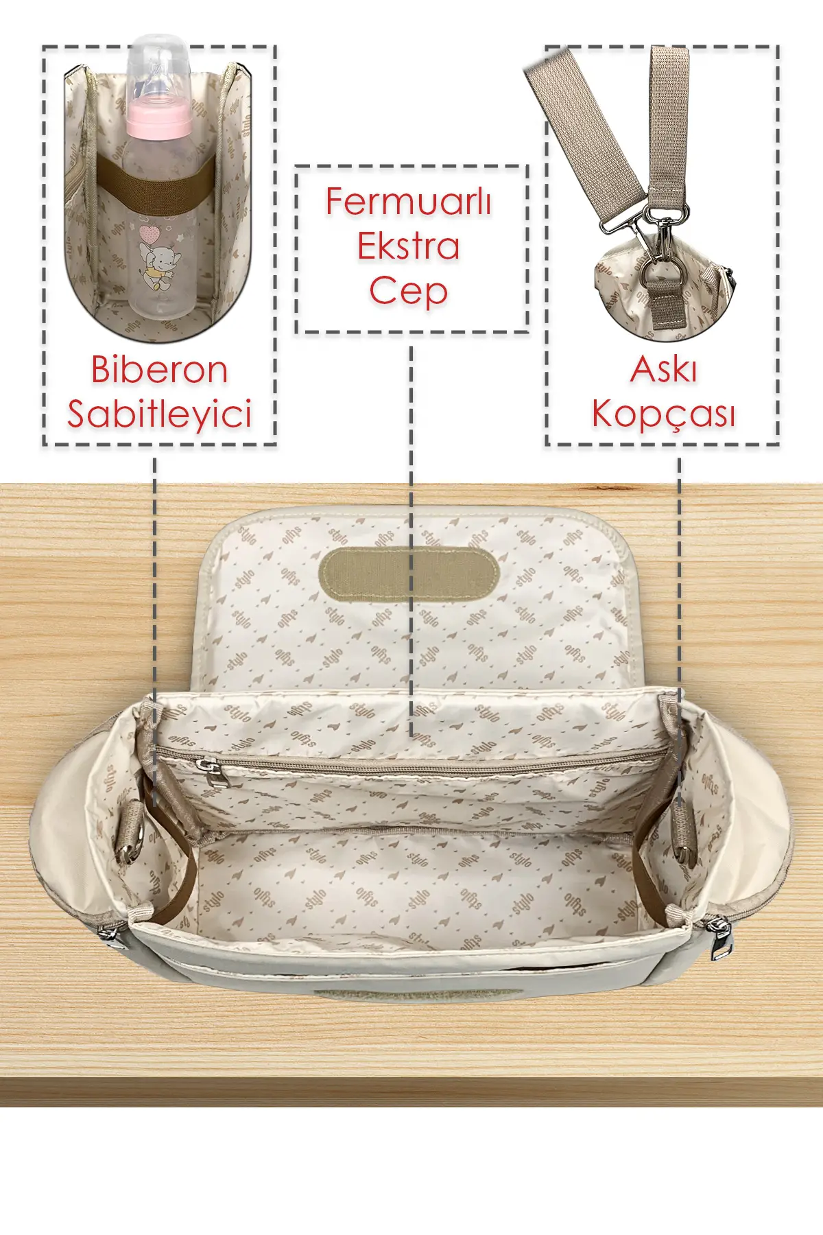 Stroller Bag X Pro  Termos Bölümlü Bebek Arabası ve Omuz Çantası  ( BEJ )