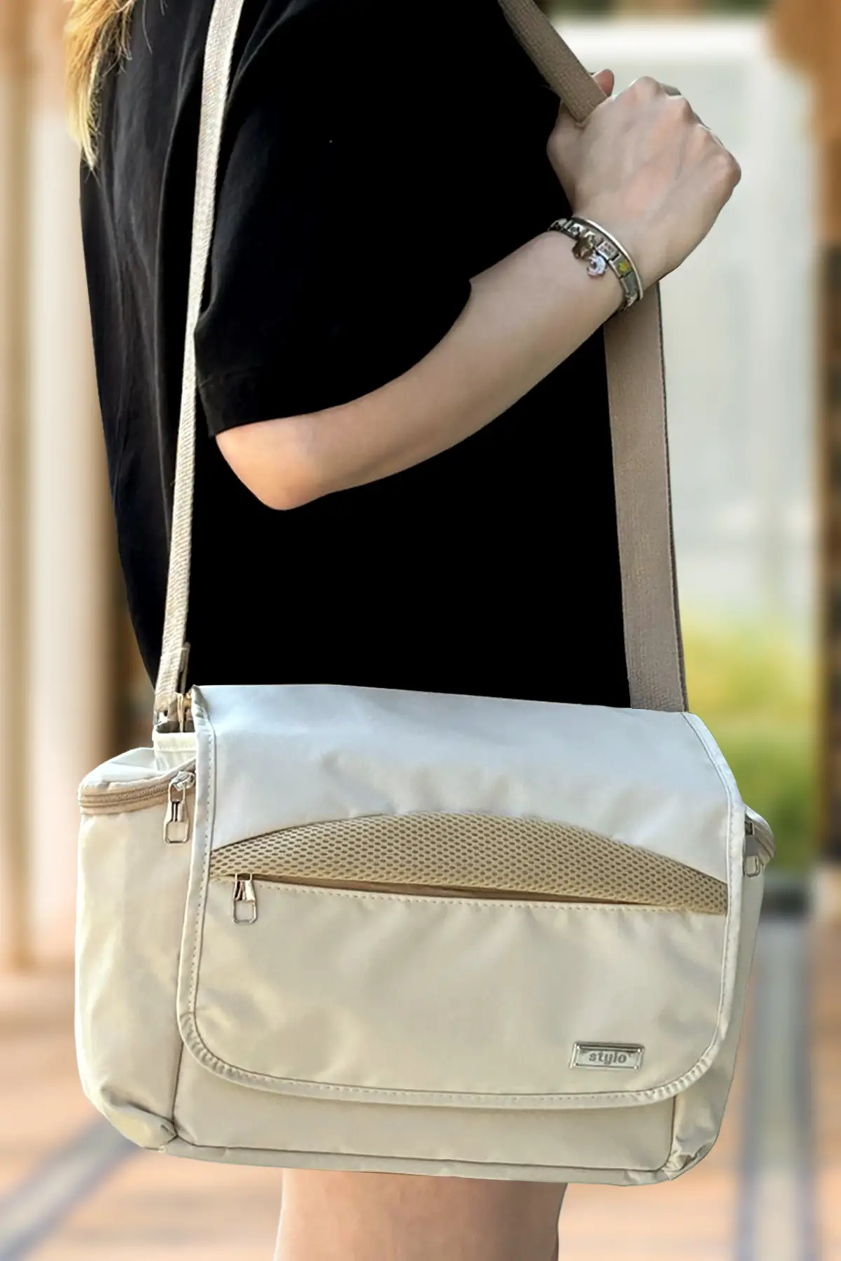 Stroller Bag X Pro  Termos Bölümlü Bebek Arabası ve Omuz Çantası  ( BEJ )