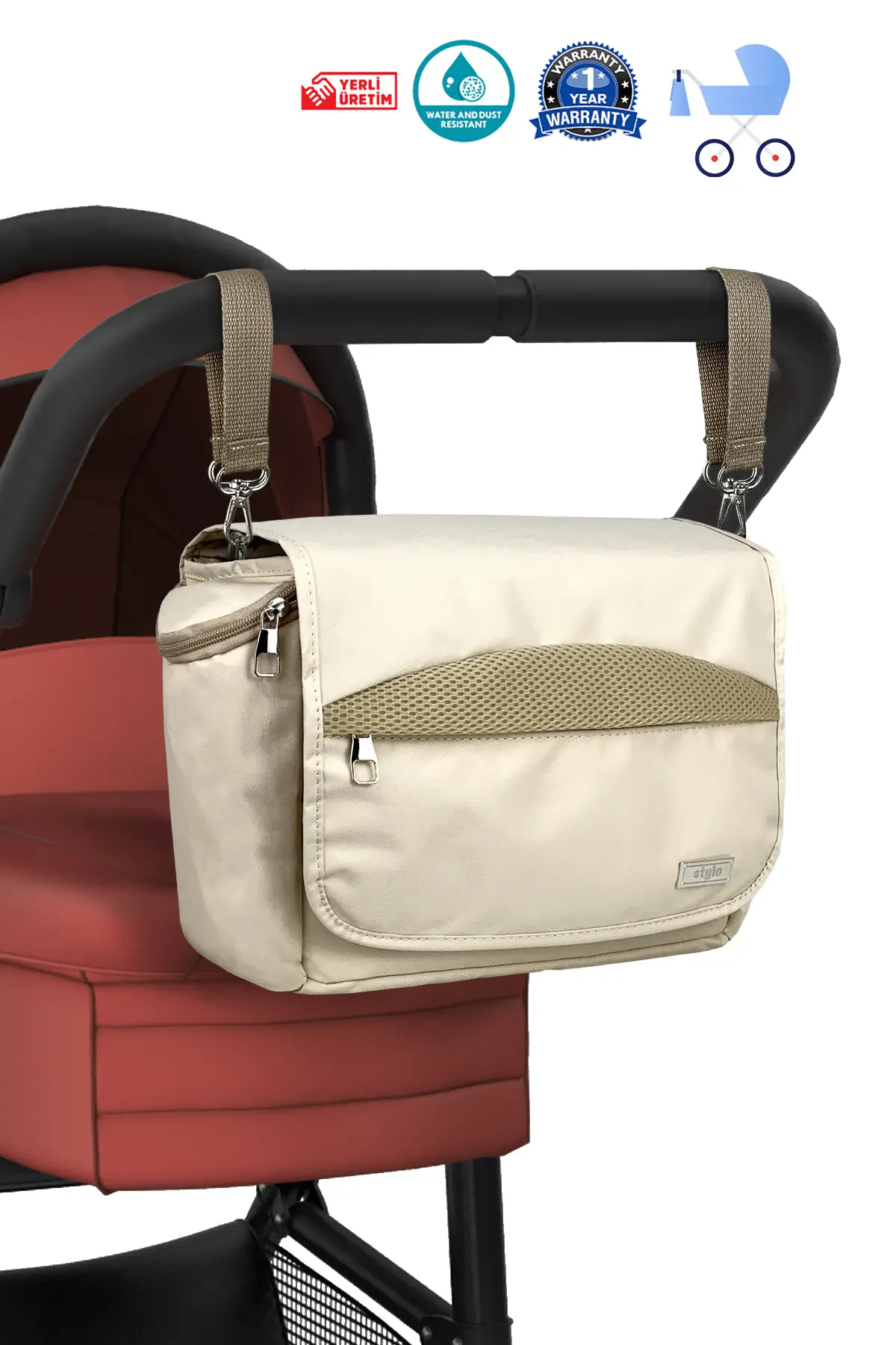 Stroller Bag X Pro  Termos Bölümlü Bebek Arabası ve Omuz Çantası  ( BEJ )