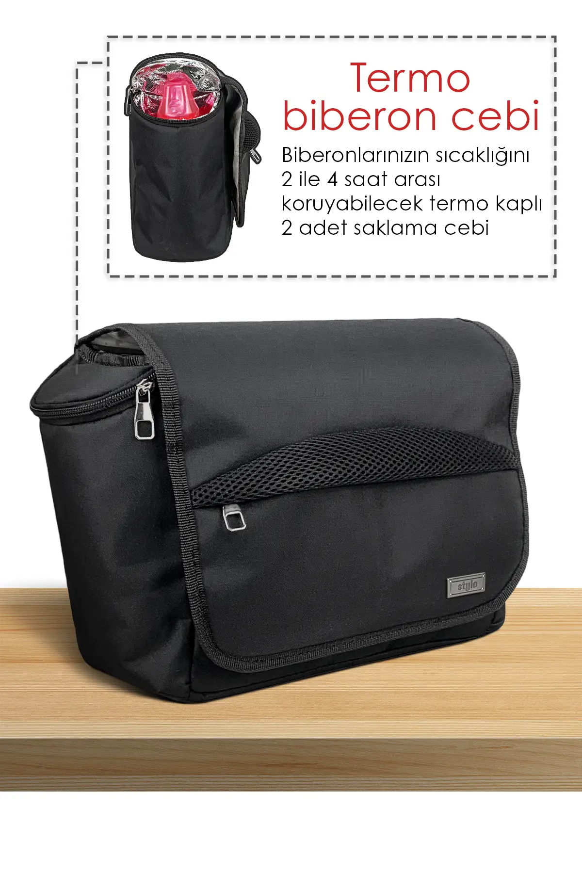 Stroller Bag X Pro Termos Bölümlü Bebek Arabası ve Omuz Çantası ( SIYAH )