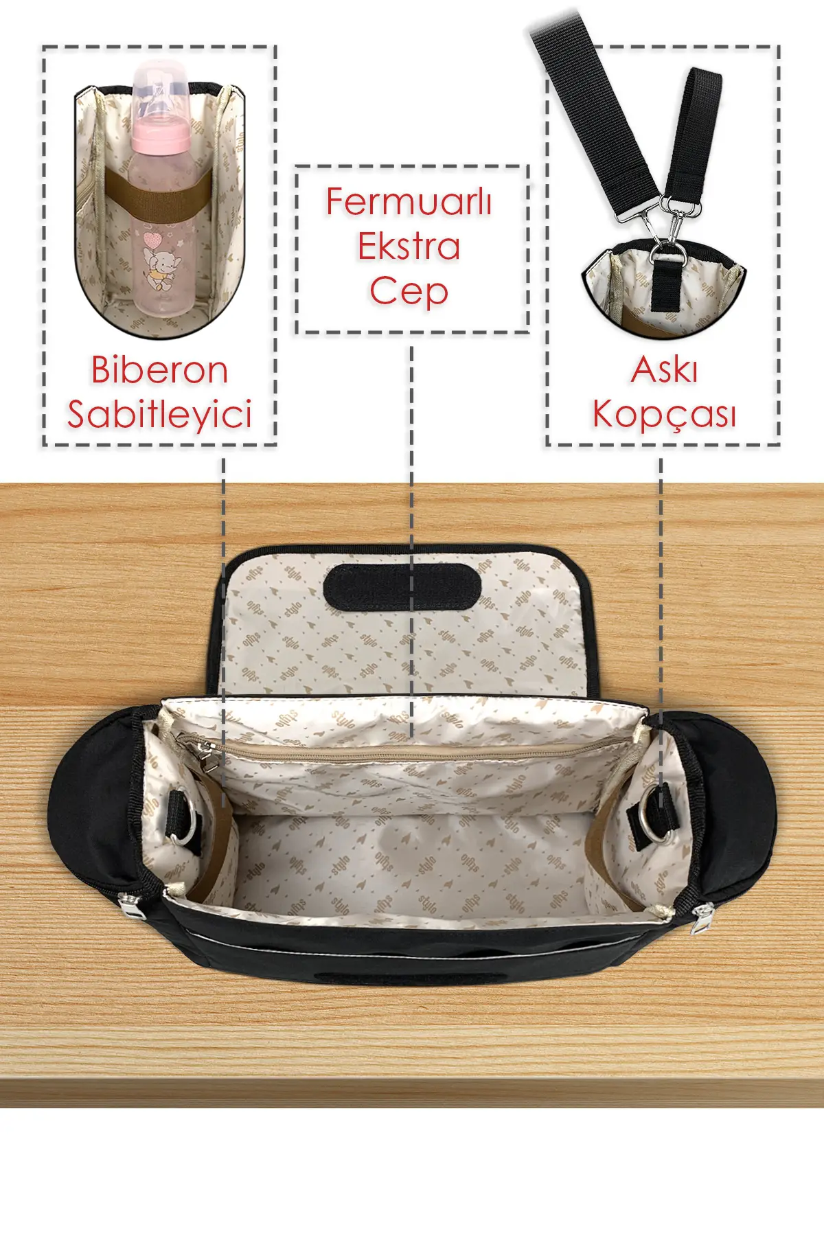 Stroller Bag X Pro Termos Bölümlü Bebek Arabası ve Omuz Çantası ( SIYAH )