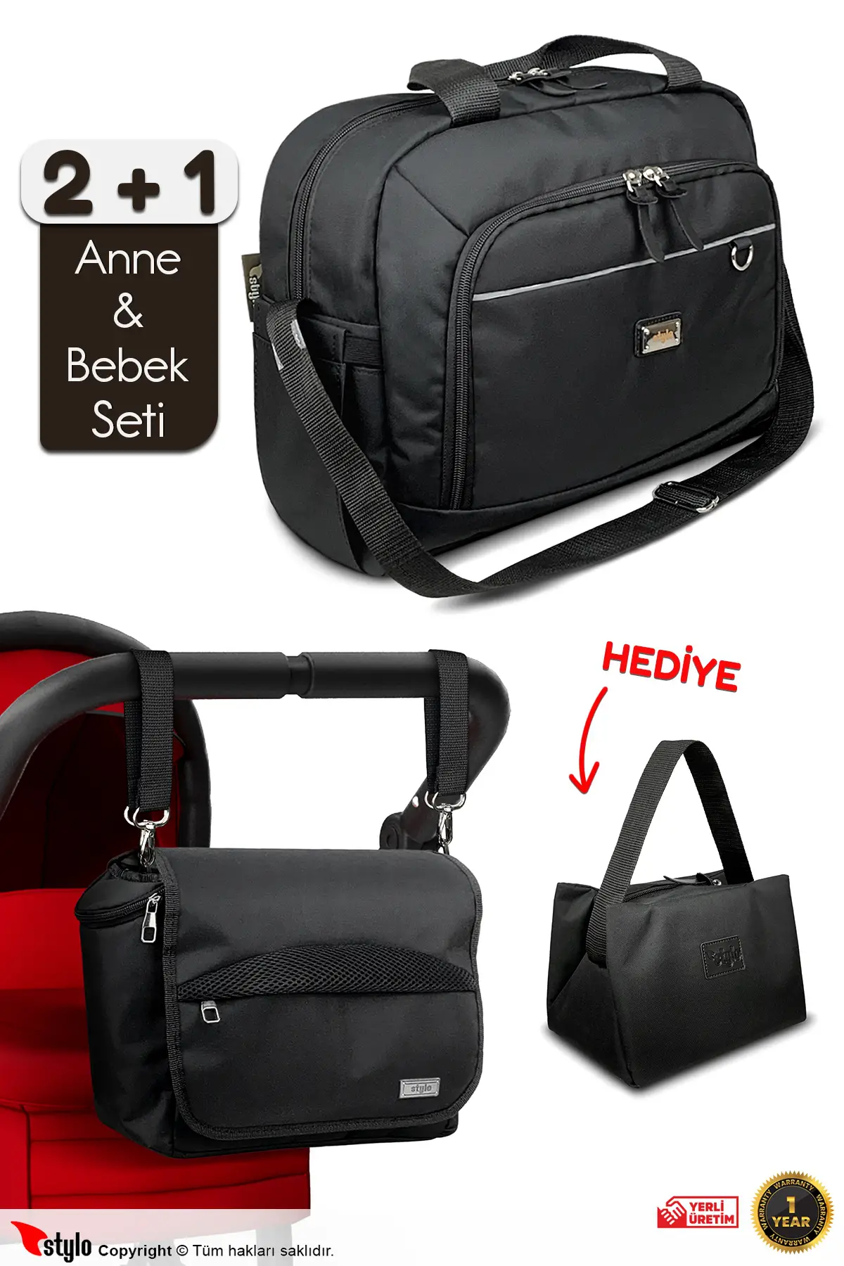 Urban Anne Bebek Bakım Omuz Çantası + X Pro Stroller Bebek Arabası ÇantasıTermos Çanta Hediyeli (SIYAH)