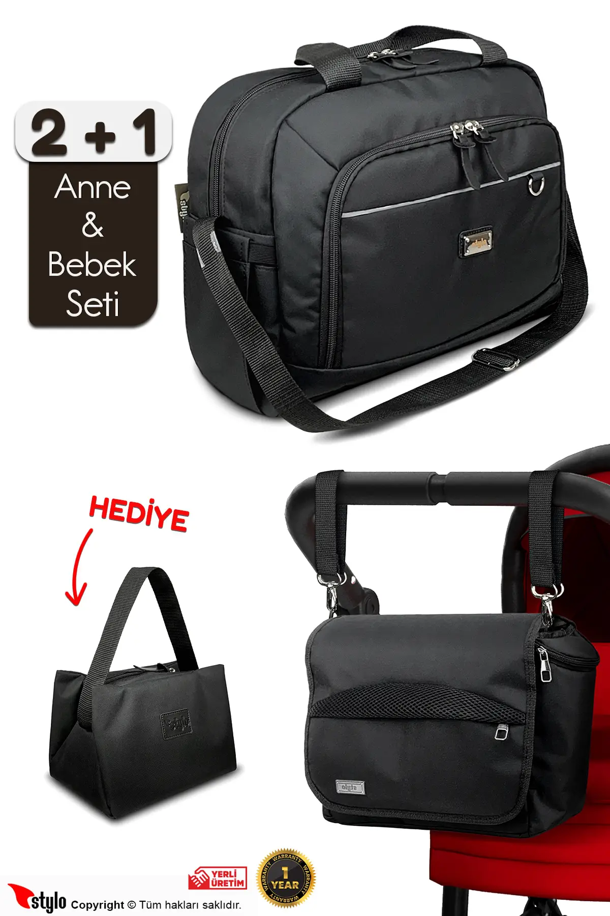Urban Anne Bebek Bakım Omuz Çantası + X Pro Stroller Bebek Arabası ÇantasıTermos Çanta Hediyeli (SIY
