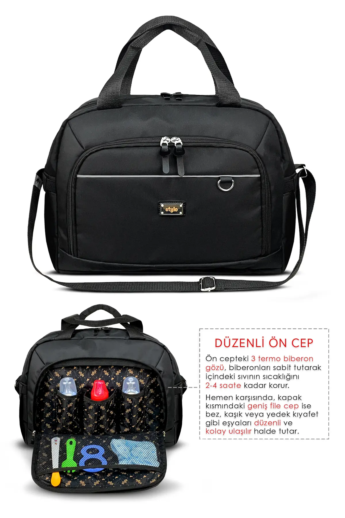 Urban Anne Bebek Bakım Omuz Çantası + X Pro Stroller Bebek Arabası ÇantasıTermos Çanta Hediyeli (SIY