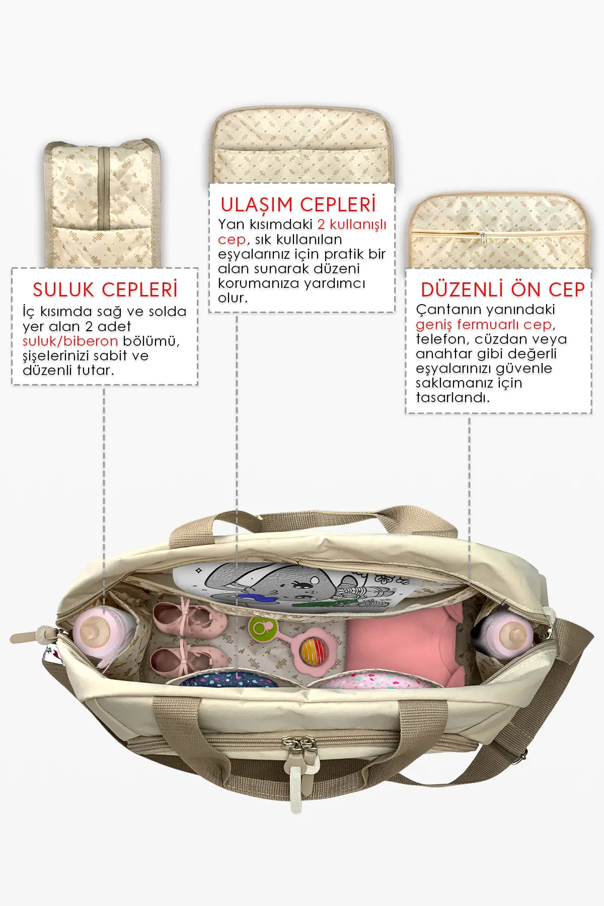 Urban X Pro Anne Bebek Bakım Kadın Çantası ve Yeni Doğan Çantası - ( BEJ )