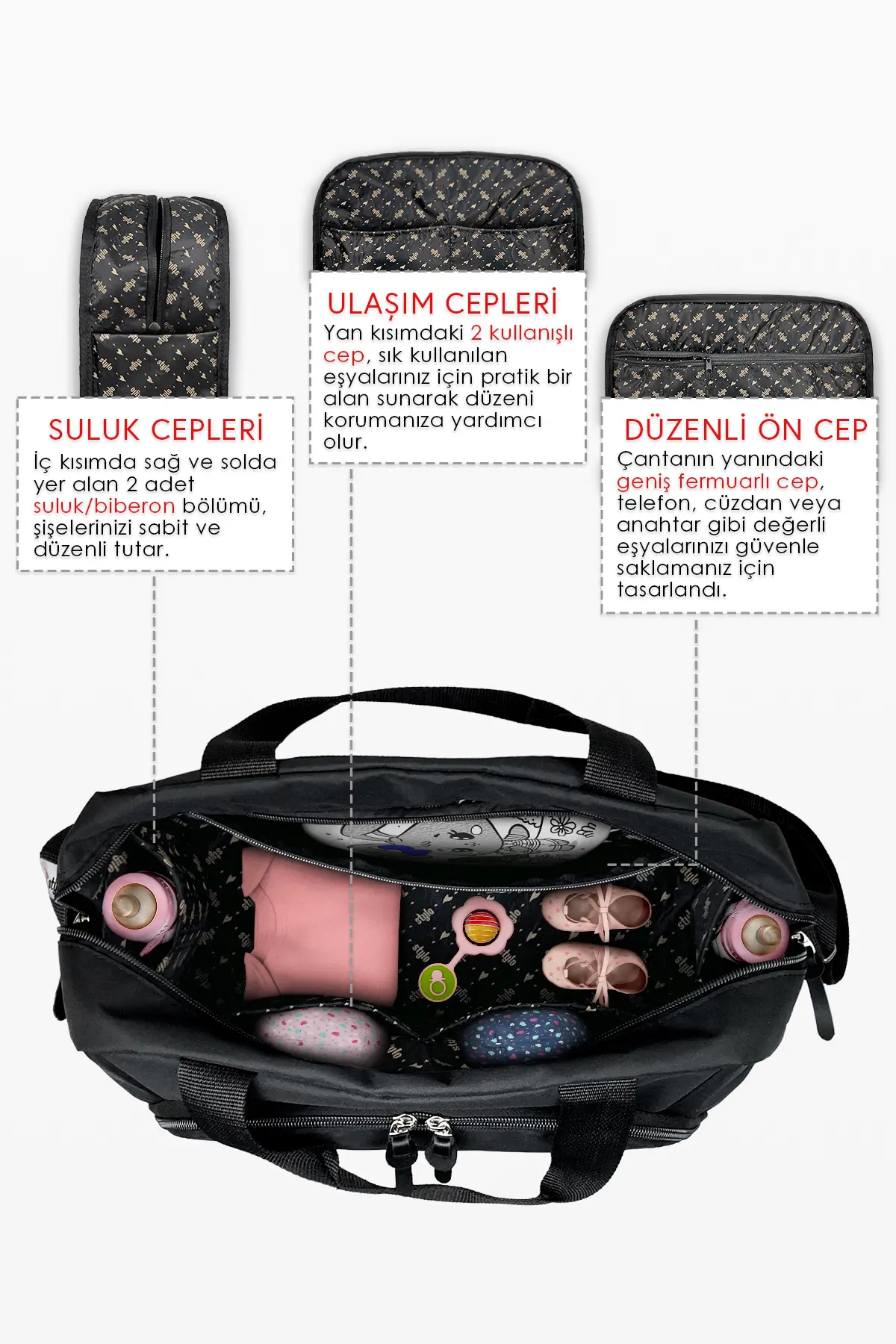 Urban X Pro Anne Bebek Bakım Kadın Çantası ve Yeni Doğan Çantası - (SIYAH )