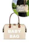 Stylo Baby Bag Bebek Bakım Kadın Omuz Çantası + Popi Anne Kadın Sırt Çantası Termos Çanta Hediye-Bej
