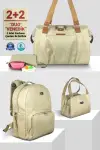 Anne Bebek Bakım Kadın Omuz Çantası Venedik & Duo Anne Bebek Bakım Sırt Çantası Takım-Bej