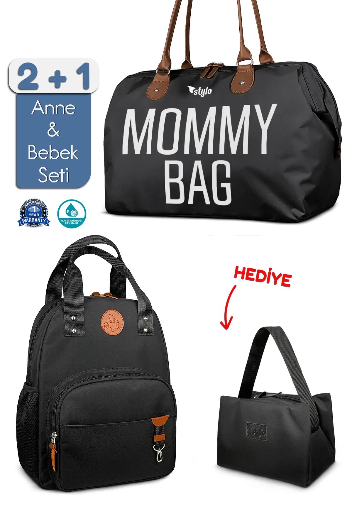 Stylo Mommy Bag Bebek Bakım Kadın Omuz Çantası + Popi Anne Kadın Sırt Çantası Termos Çanta Hediye-Si