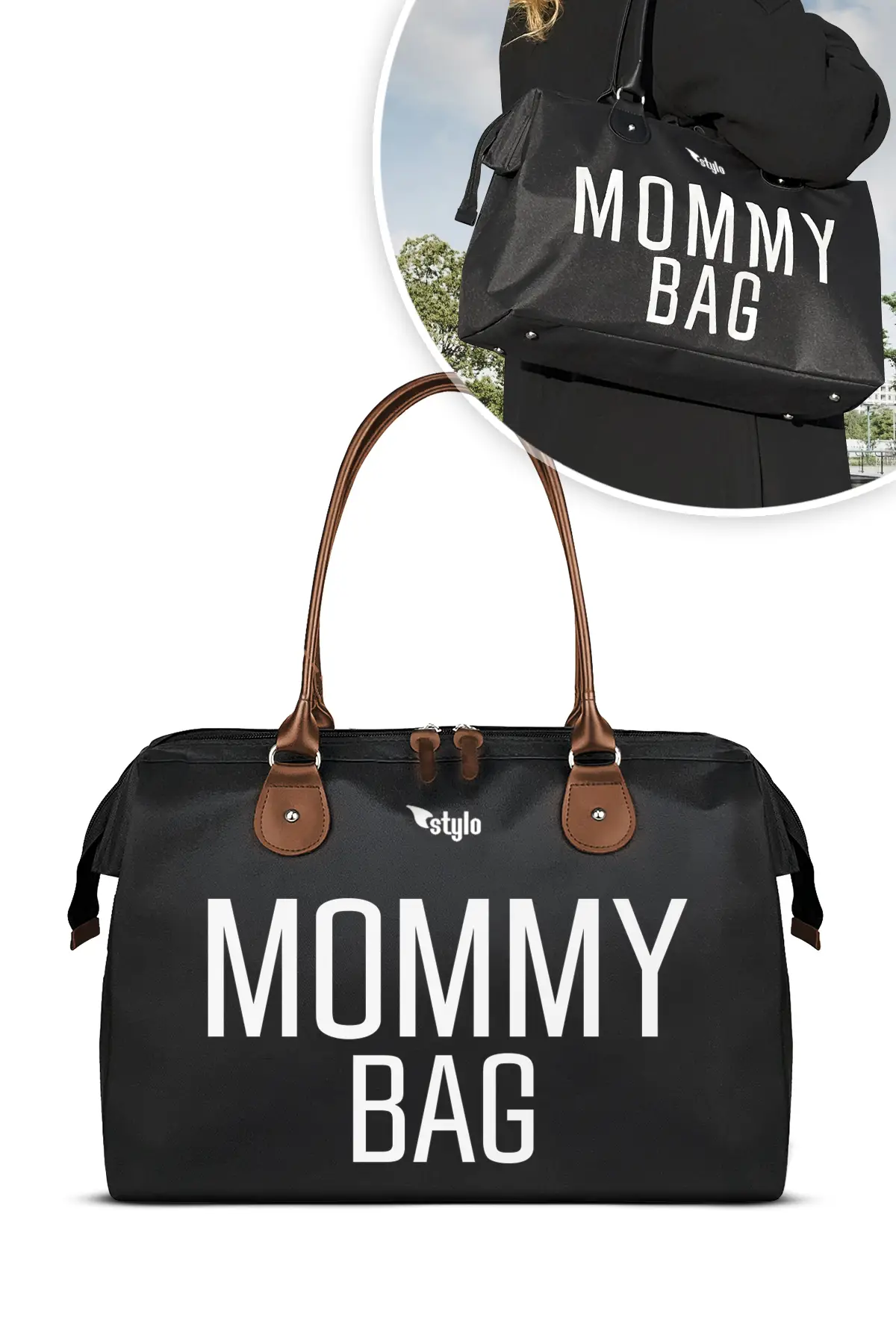 Stylo Mommy Bag Bebek Bakım Kadın Omuz Çantası + Popi Anne Kadın Sırt Çantası Termos Çanta Hediye-Si